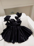 Modest A line Straps Black Short Homecoming Dresses Birthday Outfits With Bow HZ1024