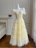 Modest A Line Scoop Neckline Yellow Lace Homecoming Dresses Birthday Outfits With Beads HZ1024