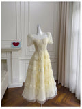 Modest A Line Scoop Neckline Yellow Lace Homecoming Dresses Birthday Outfits With Beads HZ1024