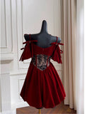 Cute A Line Spaghetti Straps Velvet Red Homecoming Dresses Birthday Outfits With Beads HZ1024