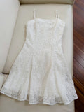 Modest A line Spaghetti Straps White Lace Short Homecoming Dresses Birthday Outfit HZ1024