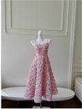 Modest A line Spaghetti Straps Pink Floral Prom Dress Formal Dresses HZ1024