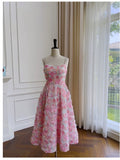 Modest A line Spaghetti Straps Pink Floral Prom Dress Formal Dresses HZ1024
