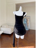 Simple Sheath Spaghetti Straps Chiffon Short Black Homecoming Dresses Birthday Outfit HZ1024