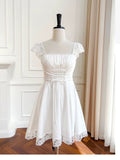 Simple A Line Straps Chiffon Short Lace White Homecoming Dresses Birthday Outfit HZ1024