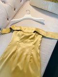 Simple Sheath Off The Shoulder Yellow Short SatinHomecoming Dresses Birthday Outfit HZ1024