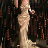 Sexy Sheath Spaghetti Straps Ivory Floor Length Prom Dress Formal Dresses With Beads HZ1024