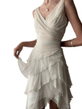 Sexy High Low V Neckline Chiffon Ivory Prom Dress Formal Dresses HZ1024
