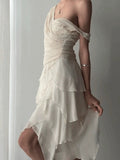 Sexy High Low V Neckline Chiffon Ivory Prom Dress Formal Dresses HZ1024