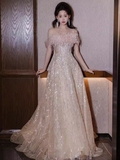 Sexy A Line Off The Shoulder Sequin Long Prom Dresses Birthday Outfits With Feather HZ1024