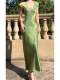 Modest A line U Neckline Short Sleeves Green Prom Dress Evening Dresses HZ1024