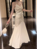 Modest Sheath Spaghetti Straps Ivory Long Prom Dresses Evening Dress With Ruffles HZ1024