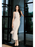 Modest Sheath Straps Ivory Long Prom Dresses Ankle Length Evening Dress HZ1024