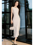 Modest Sheath Straps Ivory Long Prom Dresses Ankle Length Evening Dress HZ1024