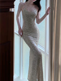 Pretty Sheath Halter Sequin Long Prom Dresses Sexy Evening Dress HZ1024