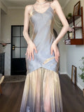 Pretty Mermaid Spaghetti Straps Ombre Grape Long Prom Dresses Sexy Evening Dress HZ1024