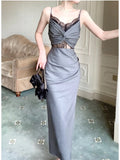 Sexy Sheath Spaghetti Straps Gray Long Length Prom Dresses Evening Dress HZ1024