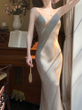 Sexy Sheath Spaghetti Straps Champagne Ankle Length Prom Dresses Evening Dress HZ1024