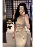 Sexy Sheath Ivory Satin Slit Ankle Length Prom Dresses Evening Dress HZ1024