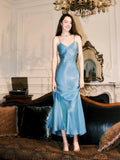 Vintage Sheath Spaghetti Straps Sleeveless Ice Blue Prom Dresses Evening Dress HZ1024