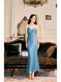 Vintage Sheath Spaghetti Straps Sleeveless Ice Blue Prom Dresses Evening Dress HZ1024