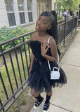Simple Ball Gown 16th Birthday Outfit Hoco Dress Black Short Ruffles Homecoming Dresses HZ1024