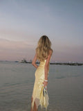 Classic Sheath Halter Yellow Chiffon Long Prom Dress With Ruffles HZ1024
