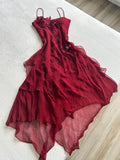 Sexy High Low Spaghetti Straps Sleeveless Burgundy Chiffon Prom Dresses Evening Gowns HZ1024