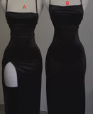 Pretty Sheath Spaghetti Straps Black Long Prom Dresses Birthday Party Dress HZ1024