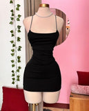 Simple Sheath Spaghetti Straps Black Homecoming Dresses Short Little Black Dress HZ1024