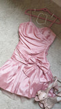 Cute A line Straps Pink Satin Homecoming Dresses Short Birthday Dress With Bow HZ1024