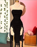 Cute Sheath Strapless Black Chiffon Homecoming Dresses Short Birthday Dress With Ruffles HZ1024