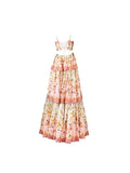 Pretty A line Spaghetti Straps Pink Floral Ruffles Backless Long Prom Dresses Evening Dress HZ1024