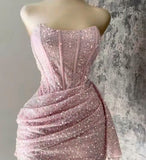 Sexy Sheath Strapless Pink Sequin Homecoming Dresses Short Birthday Outfits HZ1024
