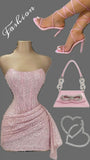 Sexy Sheath Strapless Pink Sequin Homecoming Dresses Short Birthday Outfits HZ1024