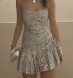 Sexy A line Strapless 18th Birthday Dress Sequin Homecoming Dresses Short Silver Party Dress HZ1024