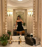 Vintage A Line Strapless Black Velvet Birthday Outfits Short Homecoming Dress HZ1024