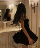 Vintage A Line Strapless Black Velvet Birthday Outfits Short Homecoming Dress HZ1024