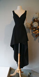 Elegant High Low V Neckline Satin Black Slit Long Prom Dresses Evening Dress HZ1024