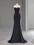 Modest Mermaid Sweetheart Satin Long Black Prom Dresses Evening Dress HZ1024