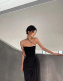 Pretty A line Strapless Black Satin Prom Dresses Evening Dress HZ1024
