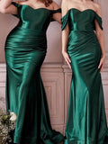 Elegant Mermaid Off The Shoulder Neckline Short Sleeves Green Prom Dresses Long Evening Dress HZ1024