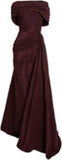 Elegant Mermaid Off The Shoulder Short Sleeves Burgundy Fold Prom Dresses Long Evening Dress HZ1024