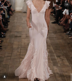 Pretty Mermaid V neckline Long Chiffon Prom Dresses Evening Dress HZ1024