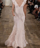 Pretty Mermaid V neckline Long Chiffon Prom Dresses Evening Dress HZ1024