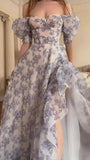 Fancy High Low Sweetheart Short Sleeves Floral Prom Dresses Evening Dress With Ruffles HZ1024