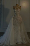 Romantic Wedding Dress Long Mermaid V Neck Spaghetti Strap With Beadings HZ1024