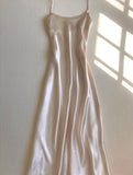 Simple A Line Spaghetti Straps Long Silk Satin Prom Dresses Evening Dress HZ1024