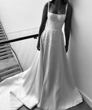 Elegant A Line Spaghetti Straps Long Satin White Prom Dresses Evening Dress HZ1024