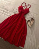 Gorgeous A Line Spaghetti Straps Red Knee Length Prom Dresses Evening Dress Wedding Guest Dress HZ1024